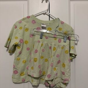 H&M Light Green Top with Pink and Yellow Smiley Faces